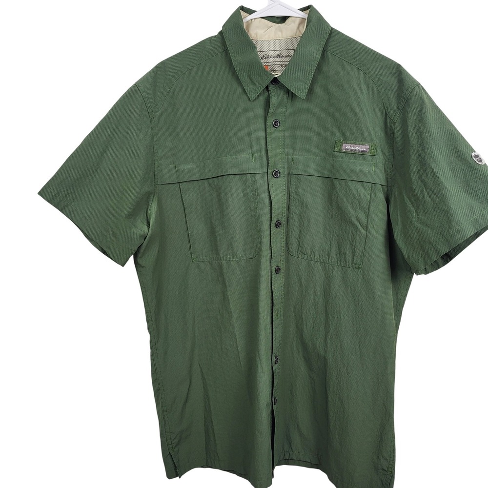 Eddie Bauer Short Sleeve Button Up Mens TL Tall Green Fishing Outdoor‎ Vented